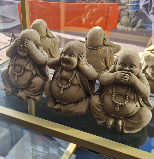 Set of 3 Concrete Buddhas.